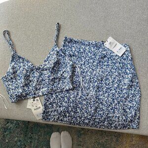 Zara Satin Blue and White Two Piece Set